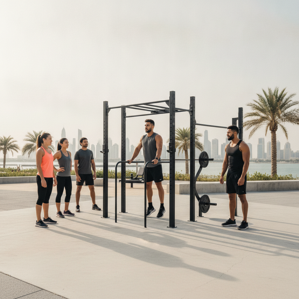Expert coach guiding members through bodyweight progressions at the best calisthenics gym Dubai offers for all fitness levels