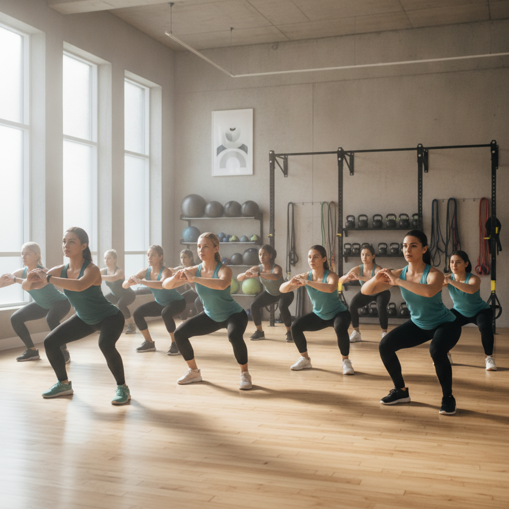 Group bodyweight training class in action, maximizing gym benefits with community-driven calisthenics and functional movement coaching